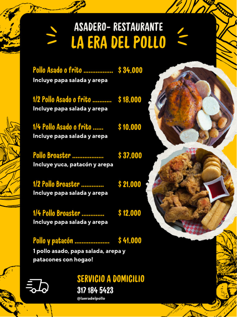 Menú de Pollo y Comidas a Domicilio | PDF | Cocina latinoamericana ...