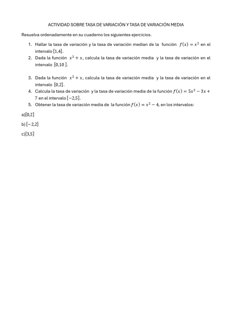 Tasa de Variación y Media en Funciones | PDF