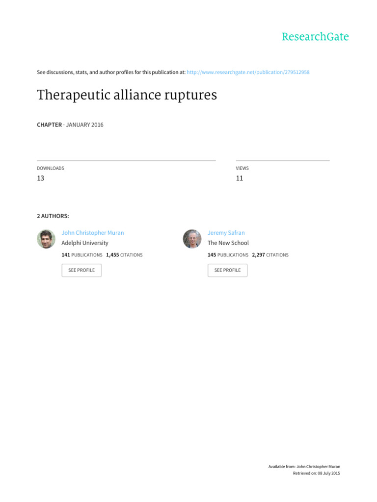 Therapeutic Alliance Ruptures | PDF | Psychotherapy | Psychology