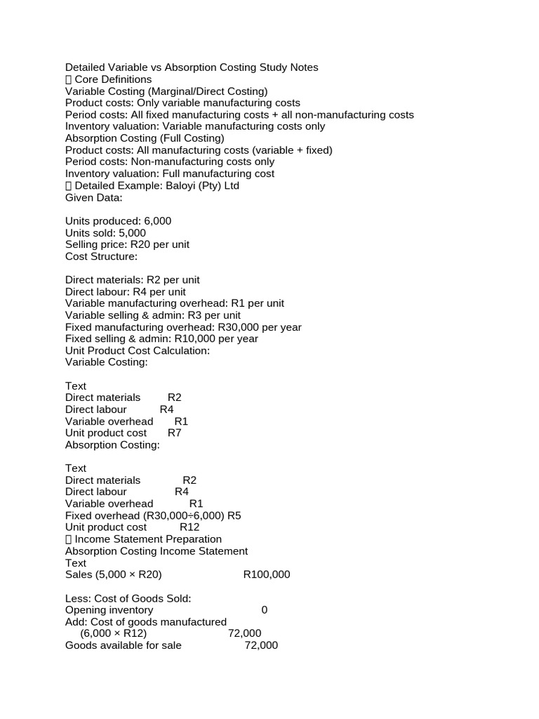 Variable vs Absorption Costing Explained | PDF | Inventory | Cost Of ...