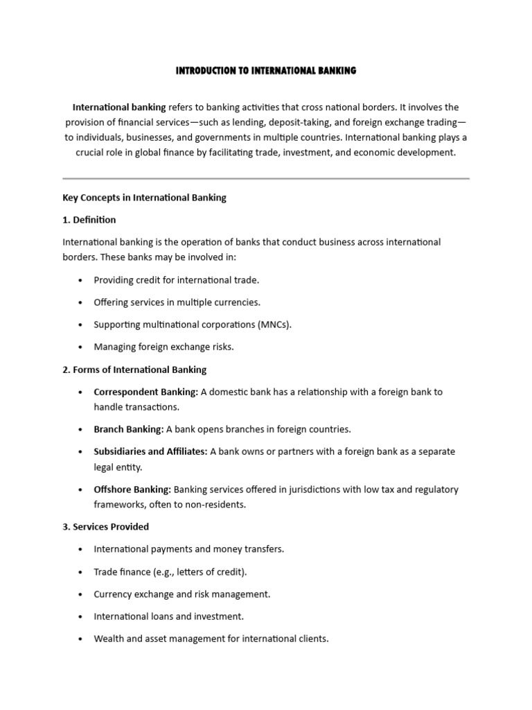 Overview of International Banking Types | PDF | Banks | Regulatory ...
