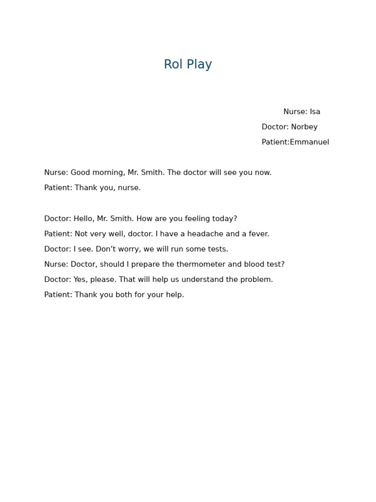 Medical Role Play Scenario | PDF