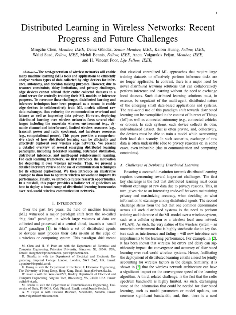 Distributed Learning in Wireless Networks: Recent Progress and Future ...