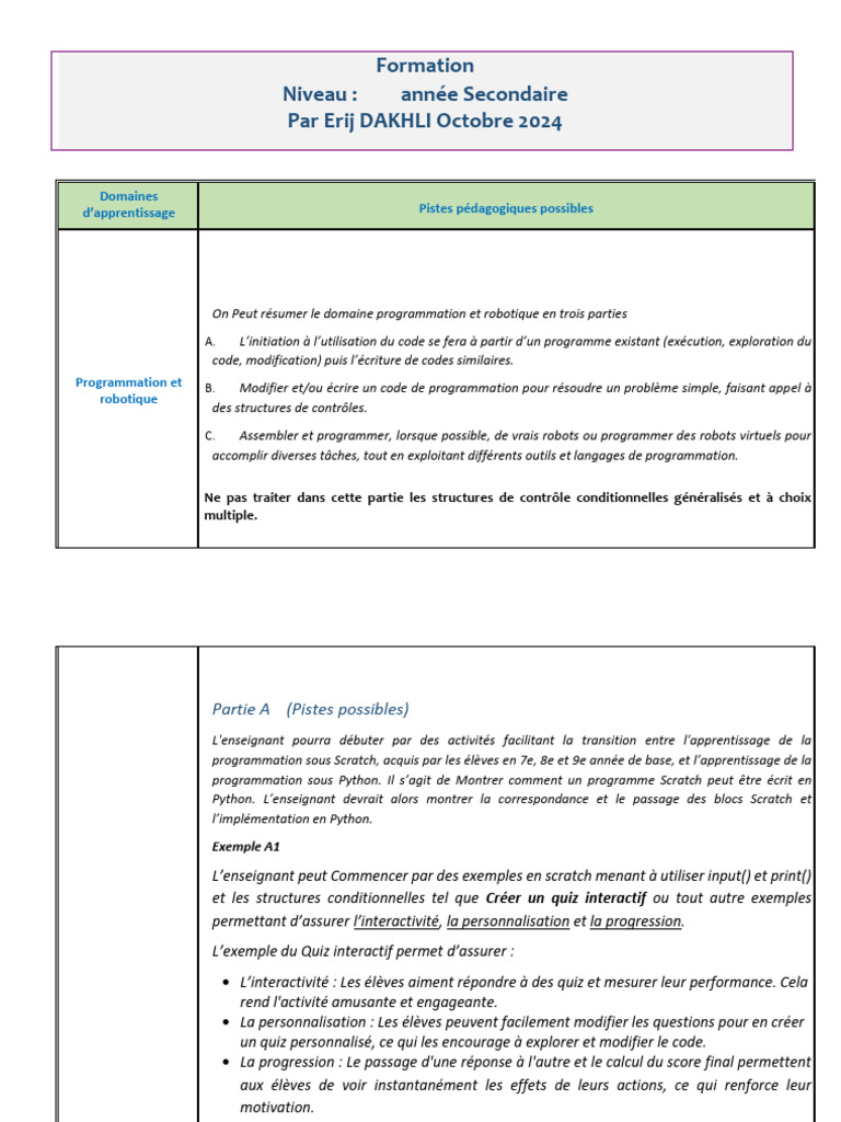 Programmation et Robotique en 1ère Année | PDF | Programmation ...
