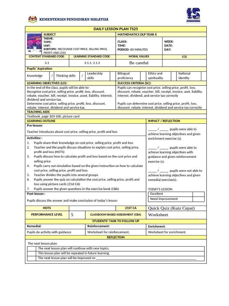 MT DLP Y6 Ts25 (Topic 3) (Weeks 19 - 22) | PDF | Lesson Plan | Teachers