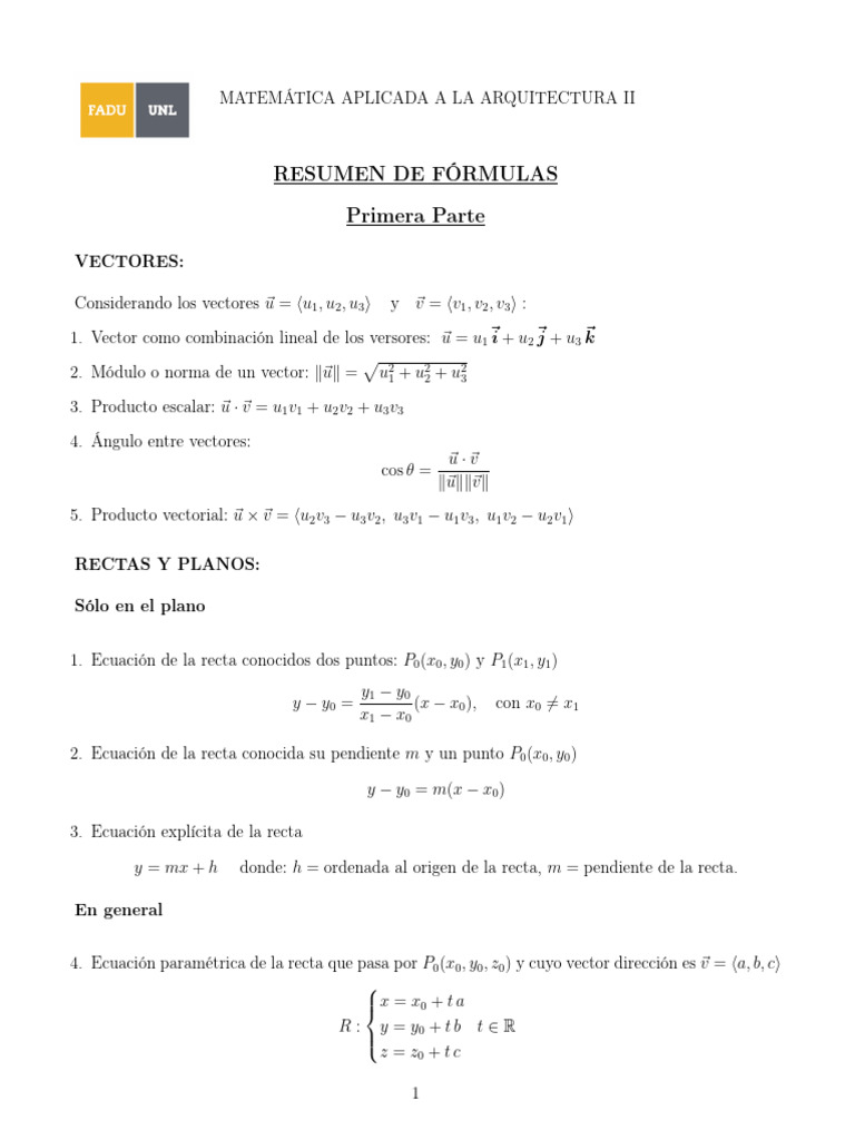 Resumen de Fórmulas Matemática II Primera Parte 2C 2025 | PDF | Elipse ...