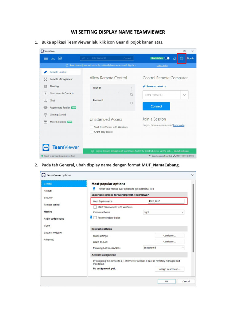 Wi Setting Display Name Teamviewer | PDF