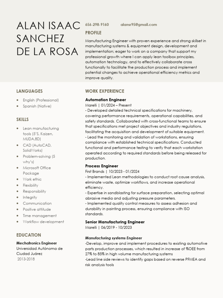 Manufacturing Engineer Resume Summary | PDF | Automation ...