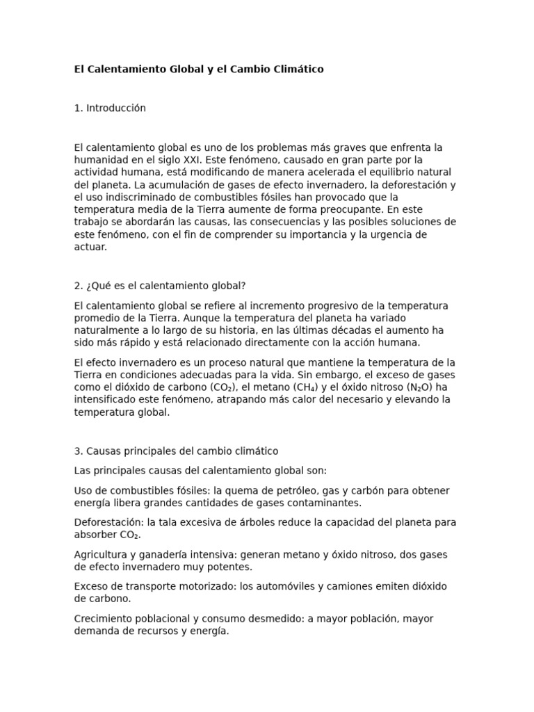 El Calentamiento Global y El Cambio Climático | PDF | Gases de efecto ...
