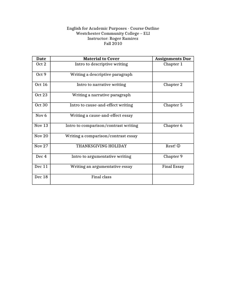 EAP Course Outline - Fall 2010 | PDF