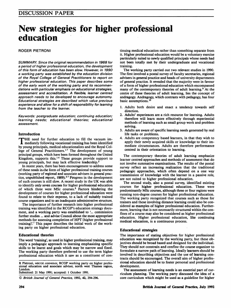 Strategies for Higher Professional Education | PDF | Learning | Adult ...