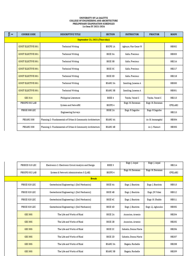 Schedule of Examinations First Sem25 26 Cea | PDF | Digital Electronics ...