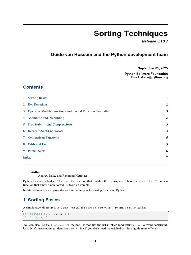 Python Sorting Techniques Explained | PDF | Parameter (Computer ...