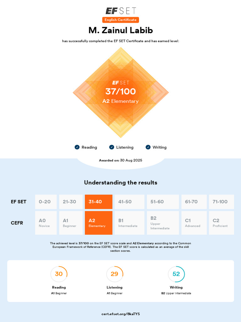 EF SET Certificate | PDF