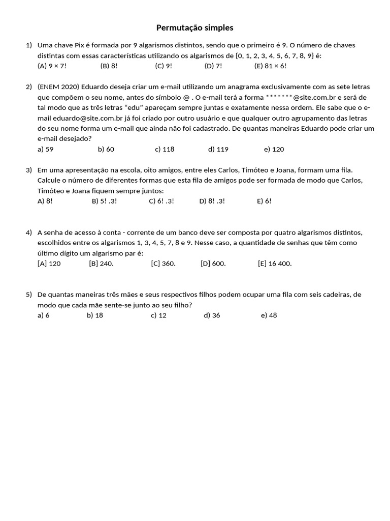 Permutação Simples 2 | PDF