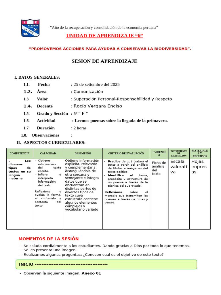 Sesión de Com. Leemos Poemas Sobre La Primavera 25-09-25 Rocio | PDF ...