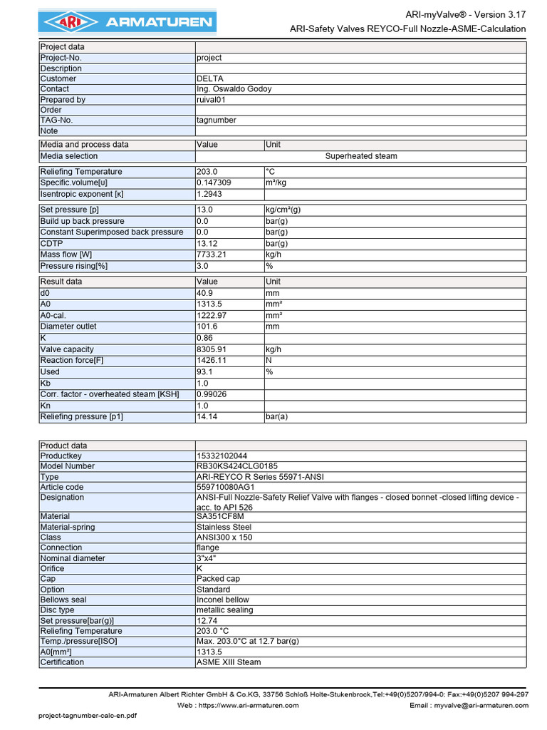 ARI Safety Valve ASME Calculation Guide | PDF | Valve | Gas Technologies