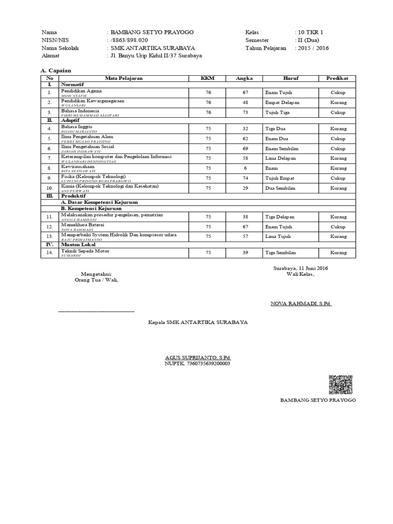 Contoh Rapor Online5 | PDF