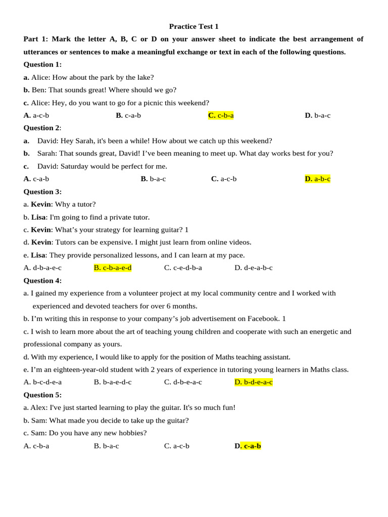 Practice Test: Sentence Arrangement & Comprehension | PDF | World ...