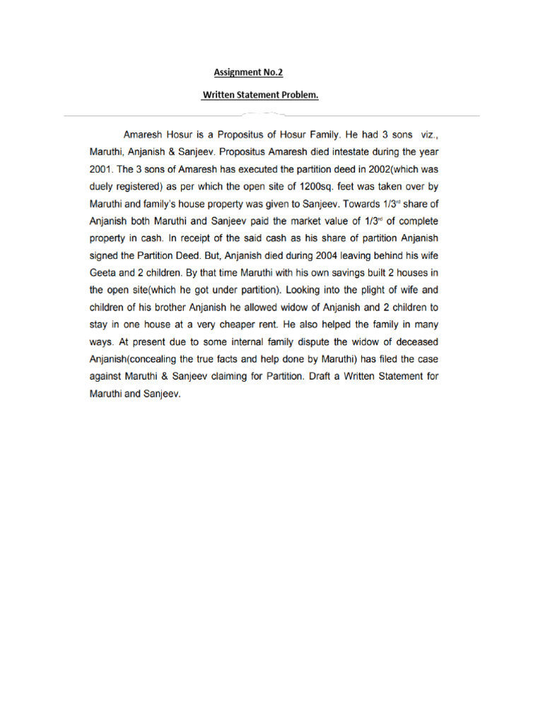 Assignment No 2 - Wriiten Statement Problem | PDF