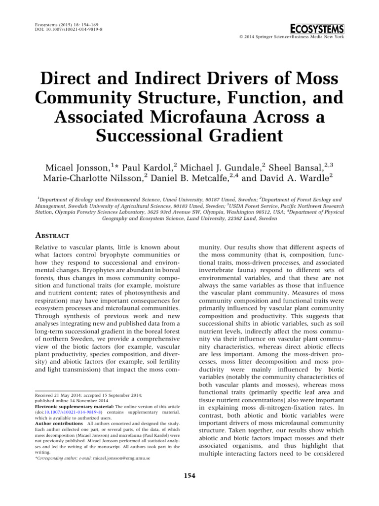 Drivers of Moss Community Dynamics | PDF | Ecosystem | Soil