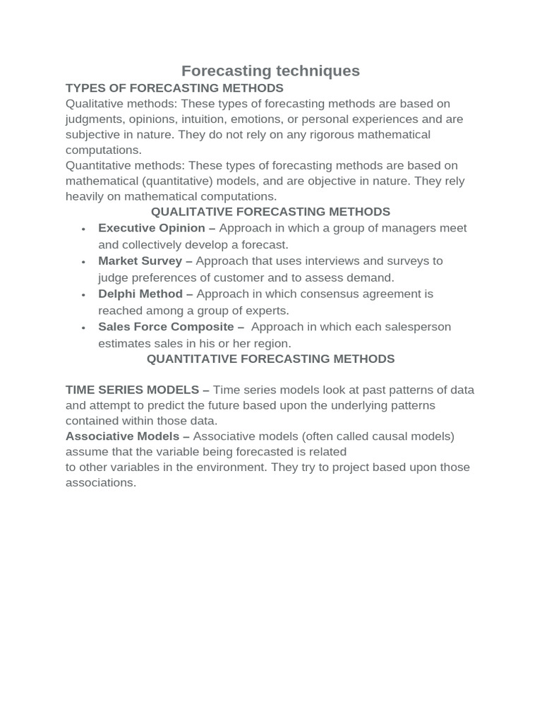 Types of Forecasting Methods Explained | PDF