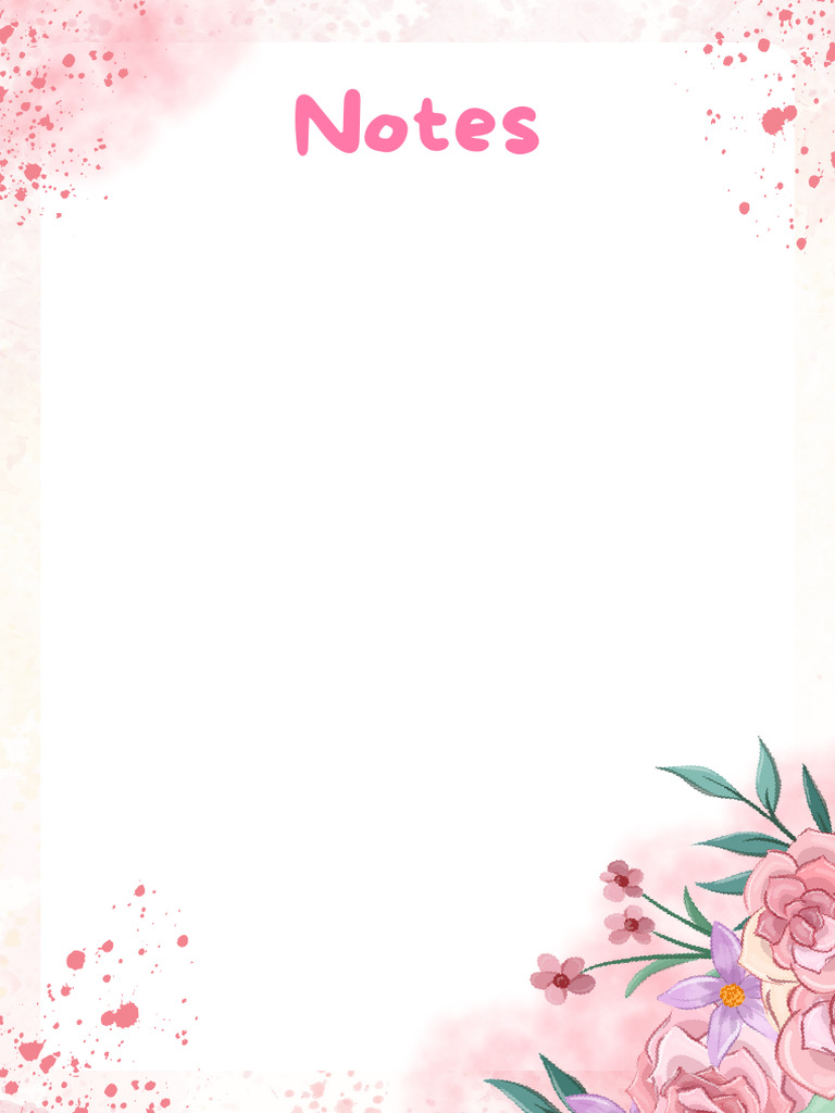 Pink Watercolor Floral Notes A4 Document | PDF