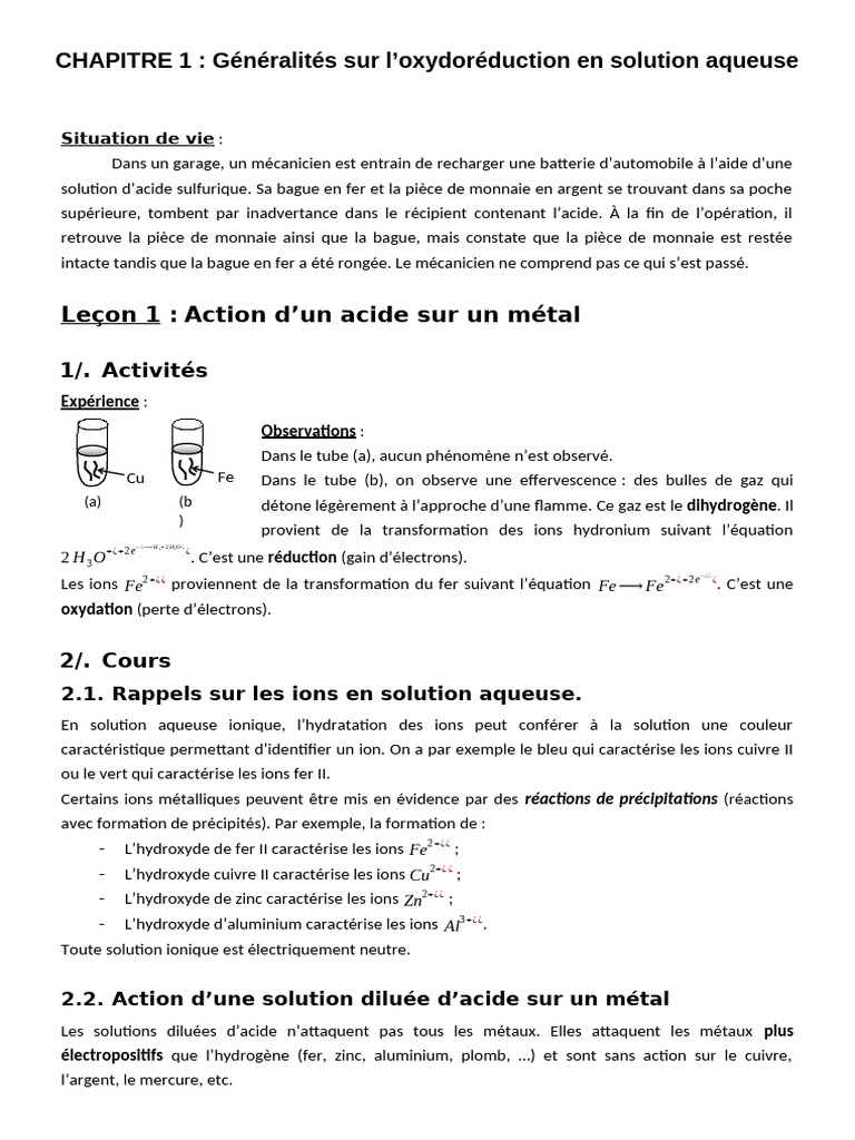 Oxydoréduction en solution aqueuse | PDF | Réaction d'oxydoréduction | Fer