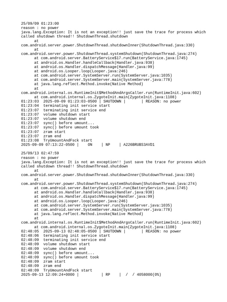 Android Shutdown Log: No Power Events | PDF | Computing | Software