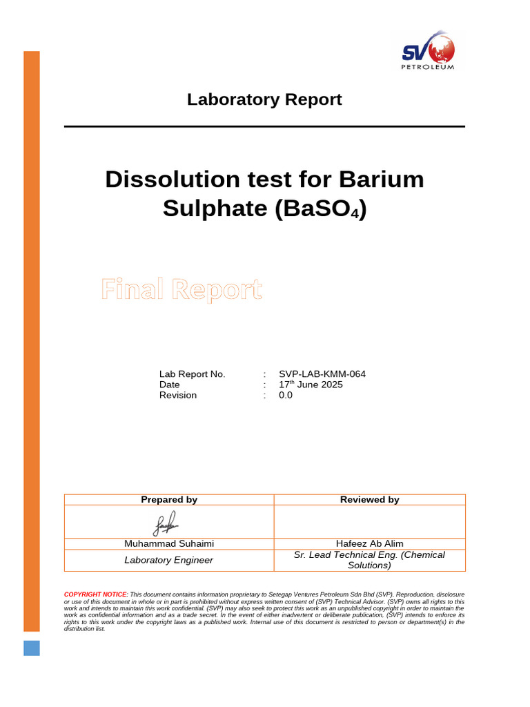 Barium Sulphate Dissolution Test Report | PDF