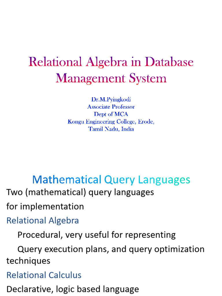 Relational Algebra and Calculus Overview | PDF | Relational Model ...