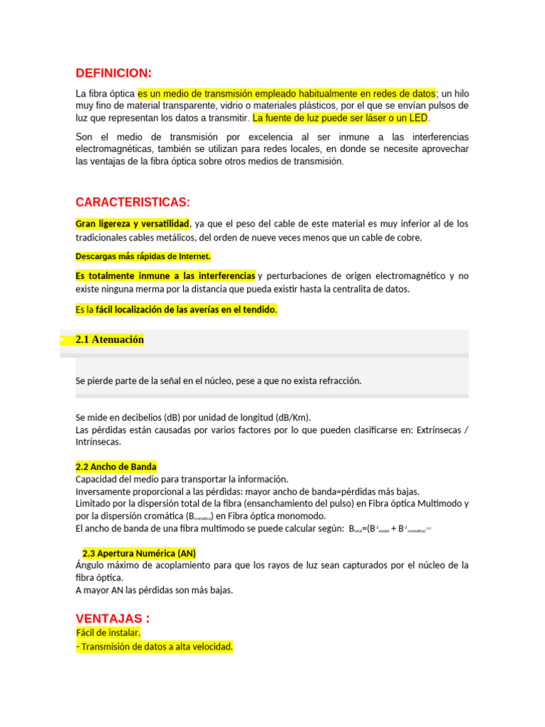 Ventajas y desventajas de la fibra óptica | PDF | Fibra óptica | Medio ...