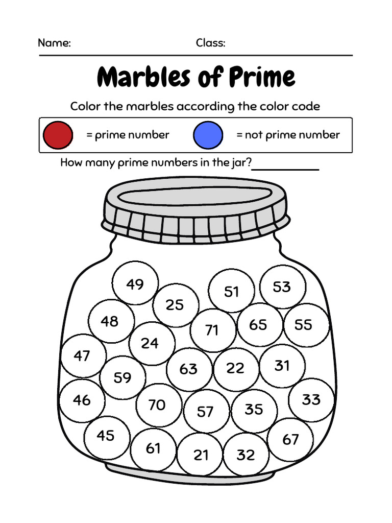 Blue and Red Simple Marbles of Prime Mathematics Worksheet | PDF