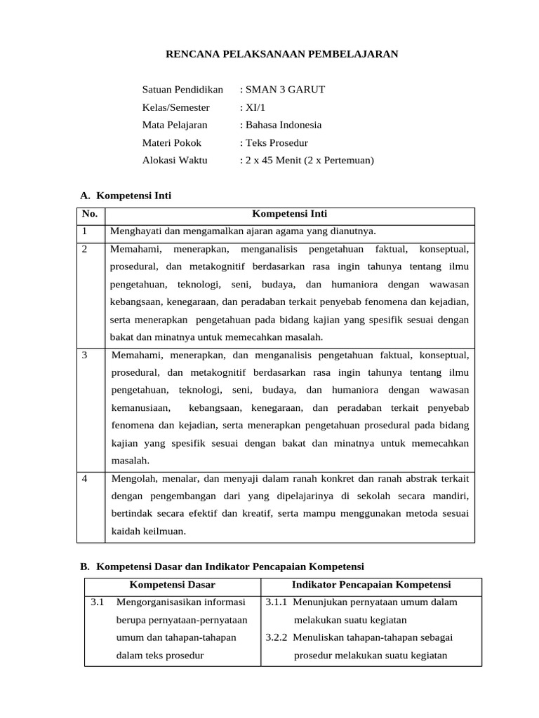 Rencana Pembelajaran Teks Prosedur XI | PDF