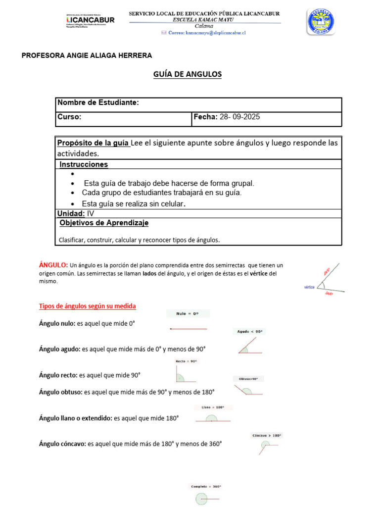 Guía de Tipos y Medidas de Ángulos | PDF | Ángulo | Geometría triangular