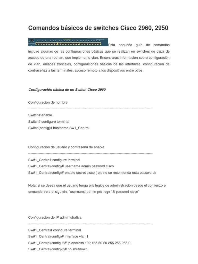 Comandos Básicos de Switches Cisco 2960 | PDF | Protocolos de ...
