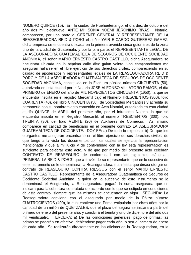 Contrato de Reaseguro en Guatemala | PDF | Seguro | Póliza de seguros