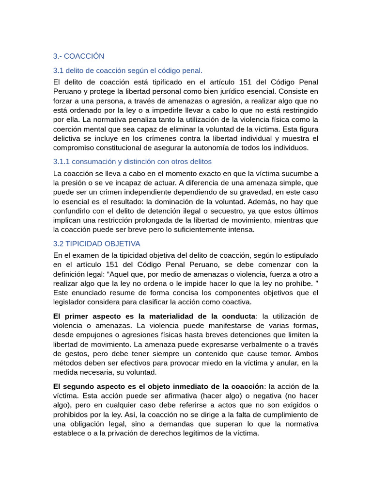 Delito de Coacción en el Código Penal | PDF | Intención (Derecho Penal ...