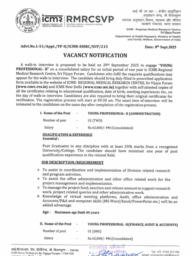 Icmr Rmrcsvpvacancynoticeforypii | PDF