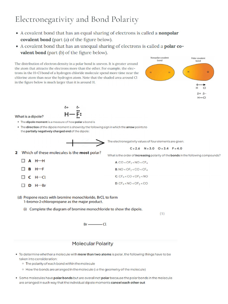 Bond and Molecular Polarity | PDF