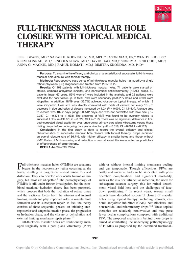 Full Thickness Macular Hole Closure With Topical.3 | PDF | Clinical ...