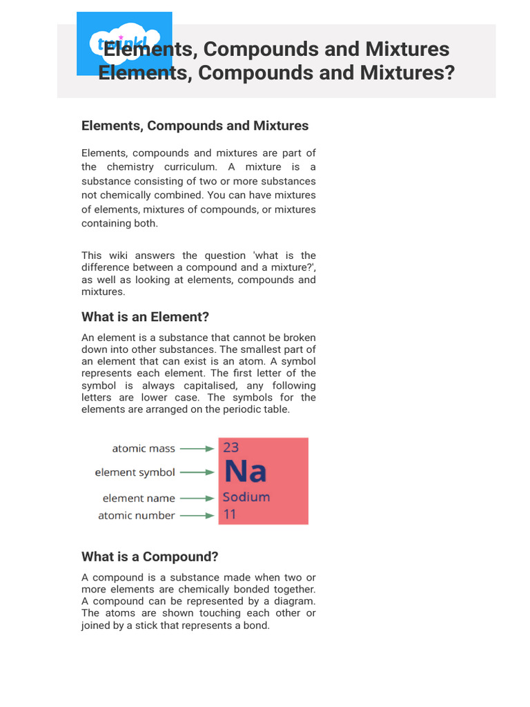 Elements, Compounds, and Mixtures Explained | PDF | Chemical Substances ...
