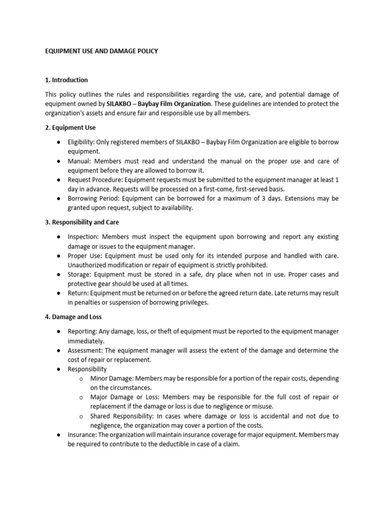 (BORROWER SURNAME) - Equipment Use and Damage Policy | PDF | Insurance