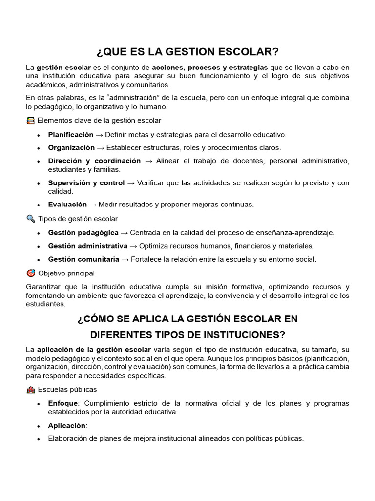 Qué es la gestión escolar | PDF | Escuelas | Plan de estudios