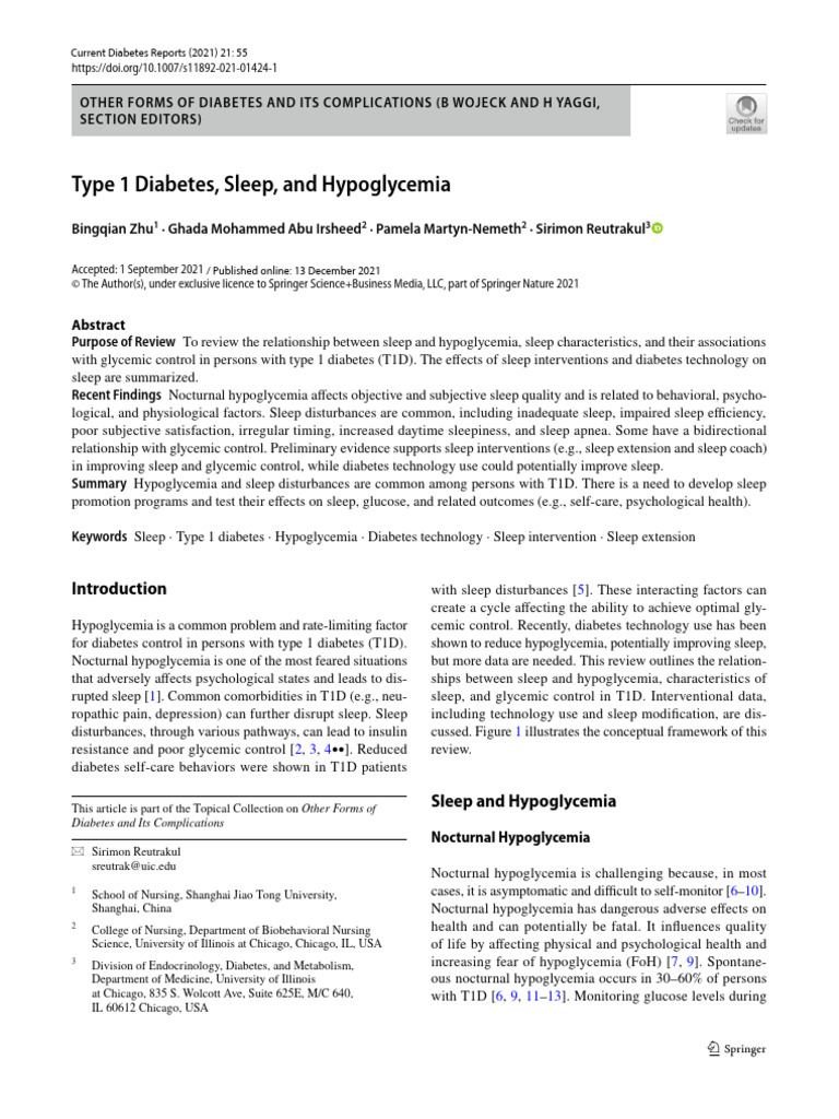 Sleep and Hypoglycemia in Type 1 Diabetes | PDF | Sleep | Diabetes ...