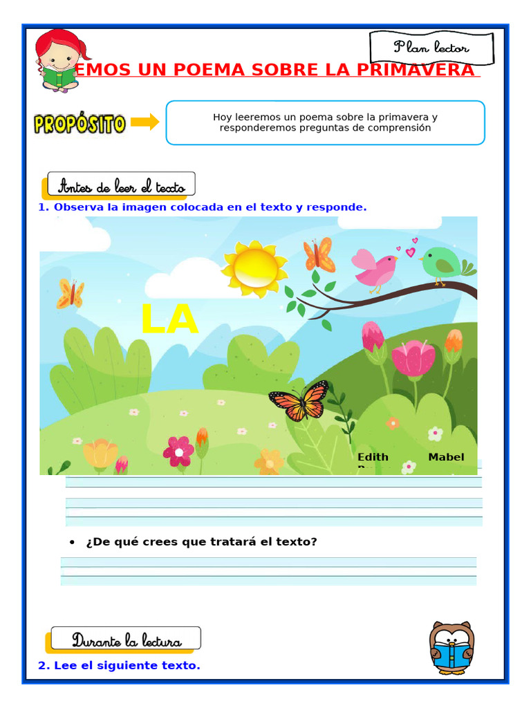 U6 s2 Ficha d4 Plan Lector Leemos Un Poema Sobre La Primavera | PDF