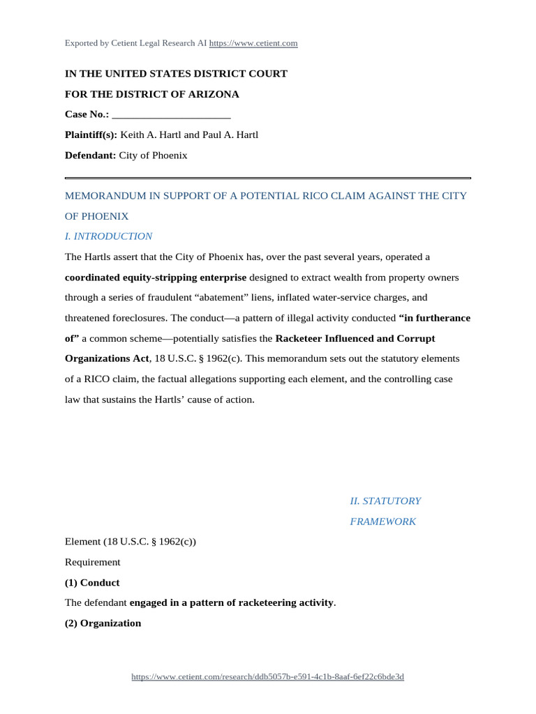 RICO Claim Against City of Phoenix | PDF | Racketeer Influenced And ...