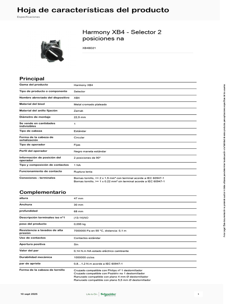 Selector Harmony XB4 - 2 Posiciones | PDF | Tornillo