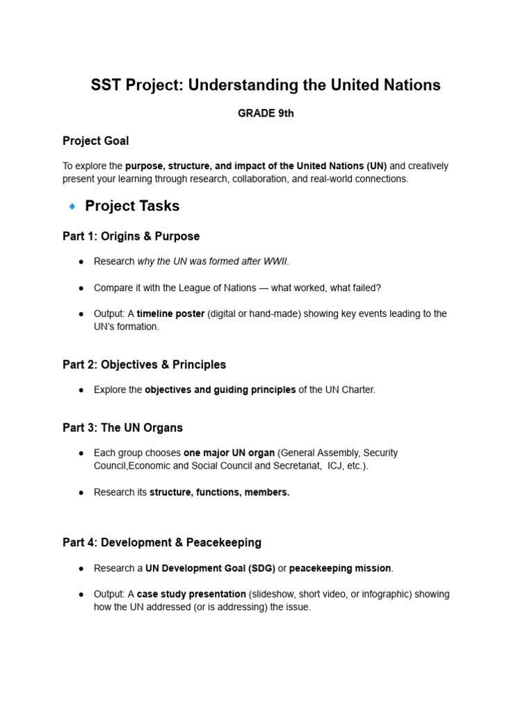UN Project Guide for 9th Grade Students | PDF