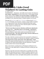 Big Study Links Good Teachers to Lasting Gain